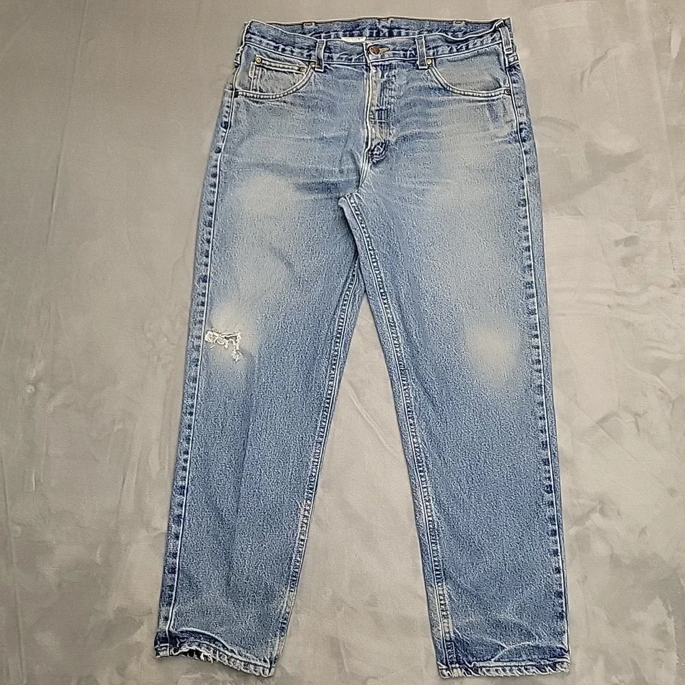 VTG Carhartt Jeans Mens 36x30 Blue B17 Relaxed Fit Denim Workwear Faded Distress
